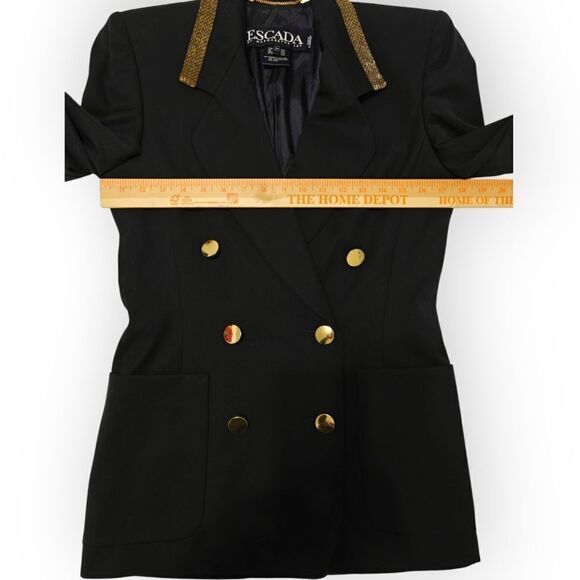 Vintage Escada Pure New Wool Dark Blue Blazer with Gold beaded Accents SZ 34 S - Picture 6 of 8